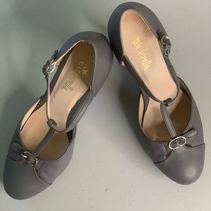Cinderella of Boston gray 2” heels with ankle trap.